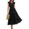 image:imageBTFBM Womens Summer Maxi Dress 2026 Spring Boho Vacation Ruffle Flutter Short Sleeve A Line Tiered Flowy Dresses PocketsBlack