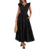 image:imageBTFBM Womens Summer Maxi Dress 2026 Spring Boho Vacation Ruffle Flutter Short Sleeve A Line Tiered Flowy Dresses PocketsBlack