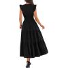 image:imageBTFBM Womens Summer Maxi Dress 2026 Spring Boho Vacation Ruffle Flutter Short Sleeve A Line Tiered Flowy Dresses PocketsBlack