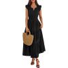 image:imageBTFBM Womens Summer Maxi Dress 2026 Spring Boho Vacation Ruffle Flutter Short Sleeve A Line Tiered Flowy Dresses PocketsBlack