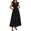 image:imageBTFBM Womens Summer Maxi Dress 2026 Spring Boho Vacation Ruffle Flutter Short Sleeve A Line Tiered Flowy Dresses PocketsBlack