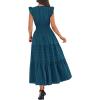 image:imageBTFBM Womens Summer Maxi Dress 2026 Spring Boho Vacation Ruffle Flutter Short Sleeve A Line Tiered Flowy Dresses PocketsLake Blue