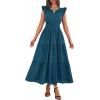image:imageBTFBM Womens Summer Maxi Dress 2026 Spring Boho Vacation Ruffle Flutter Short Sleeve A Line Tiered Flowy Dresses PocketsLake Blue