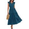 image:imageBTFBM Womens Summer Maxi Dress 2026 Spring Boho Vacation Ruffle Flutter Short Sleeve A Line Tiered Flowy Dresses PocketsLake Blue
