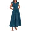image:imageBTFBM Womens Summer Maxi Dress 2026 Spring Boho Vacation Ruffle Flutter Short Sleeve A Line Tiered Flowy Dresses PocketsLake Blue