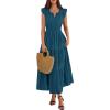 image:imageBTFBM Womens Summer Maxi Dress 2026 Spring Boho Vacation Ruffle Flutter Short Sleeve A Line Tiered Flowy Dresses PocketsLake Blue