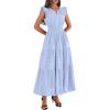 image:imageBTFBM Womens Summer Maxi Dress 2026 Spring Boho Vacation Ruffle Flutter Short Sleeve A Line Tiered Flowy Dresses PocketsLight Blue