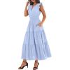 image:imageBTFBM Womens Summer Maxi Dress 2026 Spring Boho Vacation Ruffle Flutter Short Sleeve A Line Tiered Flowy Dresses PocketsLight Blue
