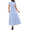 image:imageBTFBM Womens Summer Maxi Dress 2026 Spring Boho Vacation Ruffle Flutter Short Sleeve A Line Tiered Flowy Dresses PocketsLight Blue