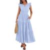 image:imageBTFBM Womens Summer Maxi Dress 2026 Spring Boho Vacation Ruffle Flutter Short Sleeve A Line Tiered Flowy Dresses PocketsLight Blue