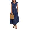 image:imageBTFBM Womens Summer Maxi Dress 2026 Spring Boho Vacation Ruffle Flutter Short Sleeve A Line Tiered Flowy Dresses PocketsNavy Blue