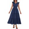 image:imageBTFBM Womens Summer Maxi Dress 2026 Spring Boho Vacation Ruffle Flutter Short Sleeve A Line Tiered Flowy Dresses PocketsNavy Blue