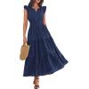 image:imageBTFBM Womens Summer Maxi Dress 2026 Spring Boho Vacation Ruffle Flutter Short Sleeve A Line Tiered Flowy Dresses PocketsNavy Blue