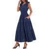 image:imageBTFBM Womens Summer Maxi Dress 2026 Spring Boho Vacation Ruffle Flutter Short Sleeve A Line Tiered Flowy Dresses PocketsNavy Blue