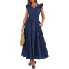 image:imageBTFBM Womens Summer Maxi Dress 2026 Spring Boho Vacation Ruffle Flutter Short Sleeve A Line Tiered Flowy Dresses PocketsNavy Blue