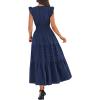 image:imageBTFBM Womens Summer Maxi Dress 2026 Spring Boho Vacation Ruffle Flutter Short Sleeve A Line Tiered Flowy Dresses PocketsNavy Blue