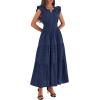 image:imageBTFBM Womens Summer Maxi Dress 2026 Spring Boho Vacation Ruffle Flutter Short Sleeve A Line Tiered Flowy Dresses PocketsNavy Blue