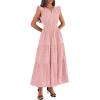 image:imageBTFBM Womens Summer Maxi Dress 2026 Spring Boho Vacation Ruffle Flutter Short Sleeve A Line Tiered Flowy Dresses PocketsPink