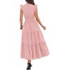 image:imageBTFBM Womens Summer Maxi Dress 2026 Spring Boho Vacation Ruffle Flutter Short Sleeve A Line Tiered Flowy Dresses PocketsPink
