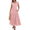 image:imageBTFBM Womens Summer Maxi Dress 2026 Spring Boho Vacation Ruffle Flutter Short Sleeve A Line Tiered Flowy Dresses PocketsPink