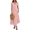 image:imageBTFBM Womens Summer Maxi Dress 2026 Spring Boho Vacation Ruffle Flutter Short Sleeve A Line Tiered Flowy Dresses PocketsPink
