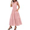 image:imageBTFBM Womens Summer Maxi Dress 2026 Spring Boho Vacation Ruffle Flutter Short Sleeve A Line Tiered Flowy Dresses PocketsPink
