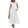 image:imageBTFBM Womens Summer Maxi Dress 2026 Spring Boho Vacation Ruffle Flutter Short Sleeve A Line Tiered Flowy Dresses PocketsWhite