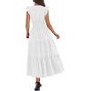 image:imageBTFBM Womens Summer Maxi Dress 2026 Spring Boho Vacation Ruffle Flutter Short Sleeve A Line Tiered Flowy Dresses PocketsWhite