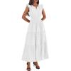 image:imageBTFBM Womens Summer Maxi Dress 2026 Spring Boho Vacation Ruffle Flutter Short Sleeve A Line Tiered Flowy Dresses PocketsWhite