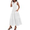 image:imageBTFBM Womens Summer Maxi Dress 2026 Spring Boho Vacation Ruffle Flutter Short Sleeve A Line Tiered Flowy Dresses PocketsWhite