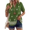 image:imageBTFBM Womens Summer Tops Boho V Neck Short Sleeve Dressy Casual Business Blouses Flowy Floral Print Shirt Trendy 2026Floral Green White