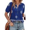 image:imageBTFBM Womens Summer Tops Boho V Neck Short Sleeve Dressy Casual Business Blouses Flowy Floral Print Shirt Trendy 2026Floral Royal Blue White