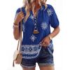 image:imageBTFBM Womens Summer Tops Boho V Neck Short Sleeve Dressy Casual Business Blouses Flowy Floral Print Shirt Trendy 2026Floral Royal Blue White