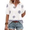 image:imageBTFBM Womens Summer Tops Boho V Neck Short Sleeve Dressy Casual Business Blouses Flowy Floral Print Shirt Trendy 2026Floral White Navy