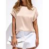 image:imageBTFBM Womens Summer Tops Satin Blouses Dressy Casual Loose Crewneck Short Sleeve Shirts 2026 Work Business OutfitsBeige