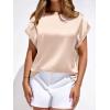 image:imageBTFBM Womens Summer Tops Satin Blouses Dressy Casual Loose Crewneck Short Sleeve Shirts 2026 Work Business OutfitsBeige