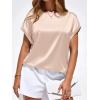 image:imageBTFBM Womens Summer Tops Satin Blouses Dressy Casual Loose Crewneck Short Sleeve Shirts 2026 Work Business OutfitsBeige