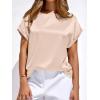 image:imageBTFBM Womens Summer Tops Satin Blouses Dressy Casual Loose Crewneck Short Sleeve Shirts 2026 Work Business OutfitsBeige