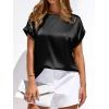 image:imageBTFBM Womens Summer Tops Satin Blouses Dressy Casual Loose Crewneck Short Sleeve Shirts 2026 Work Business OutfitsBlack