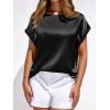 image:imageBTFBM Womens Summer Tops Satin Blouses Dressy Casual Loose Crewneck Short Sleeve Shirts 2026 Work Business OutfitsBlack