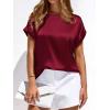 image:imageBTFBM Womens Summer Tops Satin Blouses Dressy Casual Loose Crewneck Short Sleeve Shirts 2026 Work Business OutfitsBurgundy