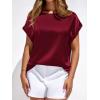 image:imageBTFBM Womens Summer Tops Satin Blouses Dressy Casual Loose Crewneck Short Sleeve Shirts 2026 Work Business OutfitsBurgundy