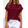 image:imageBTFBM Womens Summer Tops Satin Blouses Dressy Casual Loose Crewneck Short Sleeve Shirts 2026 Work Business OutfitsBurgundy