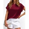 image:imageBTFBM Womens Summer Tops Satin Blouses Dressy Casual Loose Crewneck Short Sleeve Shirts 2026 Work Business OutfitsBurgundy