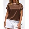 image:imageBTFBM Womens Summer Tops Satin Blouses Dressy Casual Loose Crewneck Short Sleeve Shirts 2026 Work Business OutfitsChocolate Brown