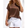 image:imageBTFBM Womens Summer Tops Satin Blouses Dressy Casual Loose Crewneck Short Sleeve Shirts 2026 Work Business OutfitsChocolate Brown