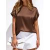 image:imageBTFBM Womens Summer Tops Satin Blouses Dressy Casual Loose Crewneck Short Sleeve Shirts 2026 Work Business OutfitsChocolate Brown