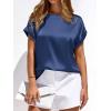 image:imageBTFBM Womens Summer Tops Satin Blouses Dressy Casual Loose Crewneck Short Sleeve Shirts 2026 Work Business OutfitsDark Grey Blue