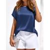 image:imageBTFBM Womens Summer Tops Satin Blouses Dressy Casual Loose Crewneck Short Sleeve Shirts 2026 Work Business OutfitsDark Grey Blue