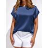 image:imageBTFBM Womens Summer Tops Satin Blouses Dressy Casual Loose Crewneck Short Sleeve Shirts 2026 Work Business OutfitsDark Grey Blue